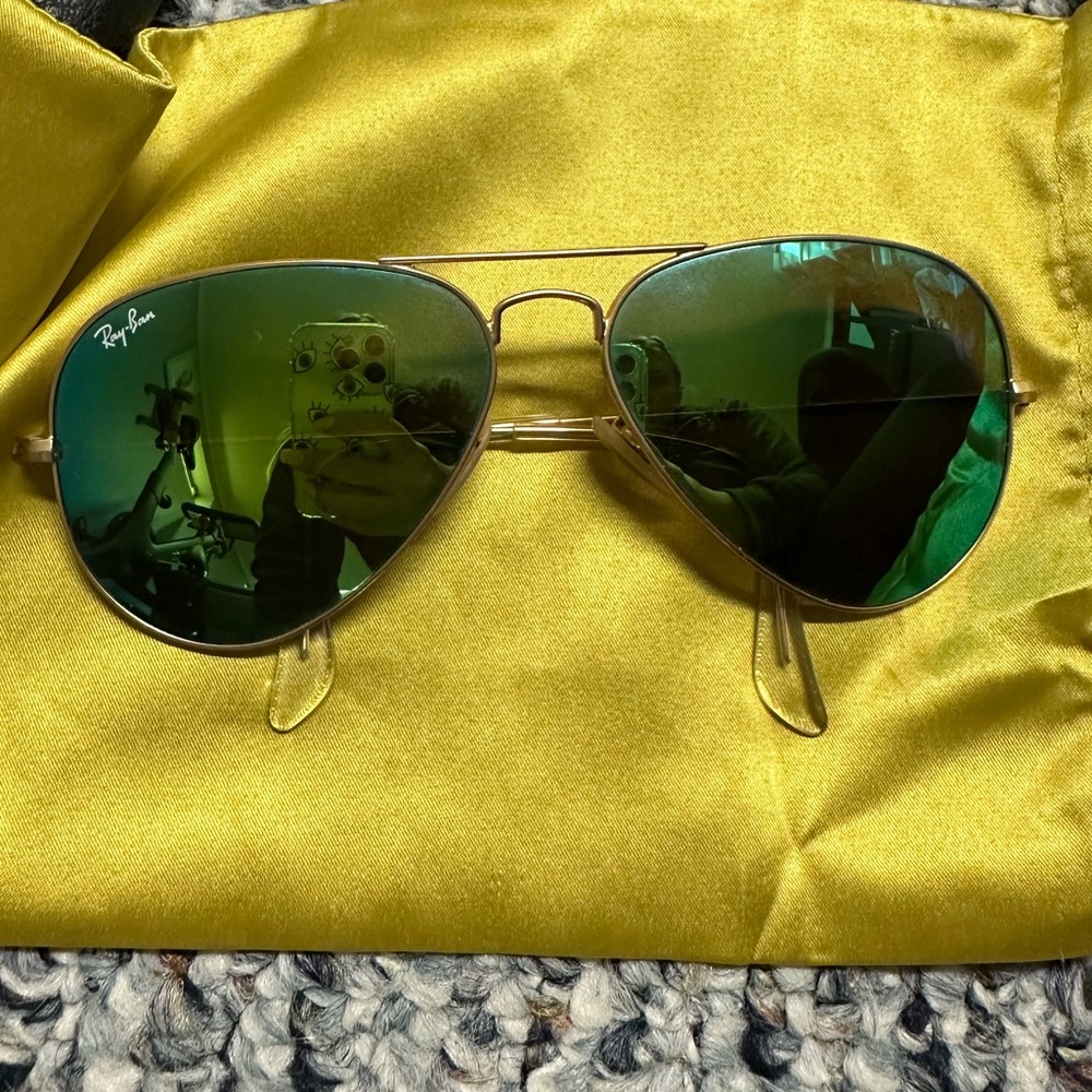 Ray Ban Reflective Green Aviator Sunglasses